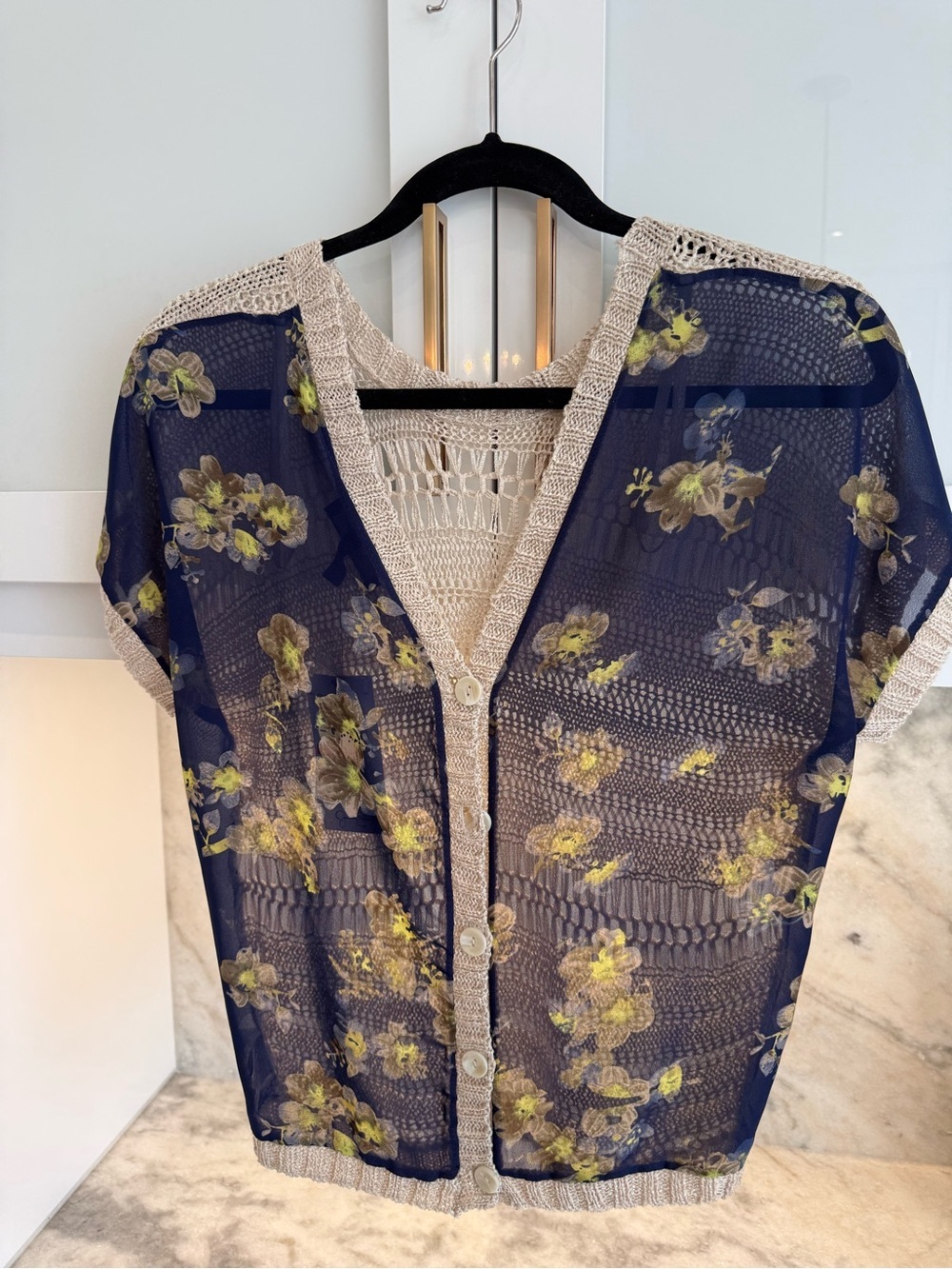 Reversible Crochet Chiffon Top 2-Way Boho Sheer Floral Cardigan Jessica Simpson
